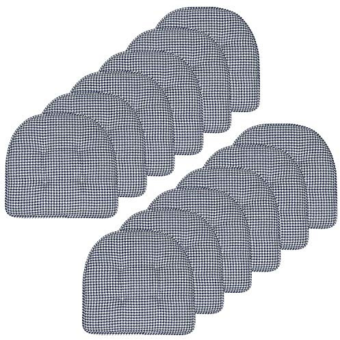 Sweet Home Collection Chair Cushion Memory Foam Pads Tufted Slip Non Skid Rubber Back U-Shaped 17 x 16 Seat Cover, 12 Count (Pack of 1), Houndsooth Navy