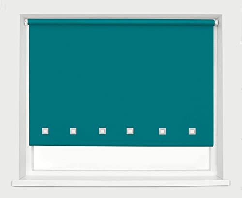 Square Eyelet Roller Blind Easy Fit Trimable Home Office Window Blinds (Teal, 60cm x 165cm (23.6 x 65))