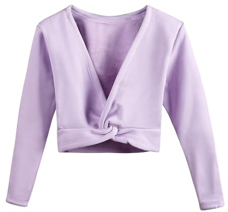 Girls Ballet Wrap Tops Leotard Long Sleeve Dance Wraps Sweater Gymnastics Cardigan,Velvet Inner(UK824-09-130) Purple