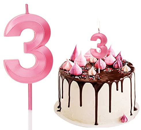Geburtstag Nummer Kerzen, Zahlenkerze Rosa Mädchen Geburtstagskerzen Kuchen Kerzen Zahl 3 Glitzer Kuchen Topper Dekoration für Hochzeit Geburtstag Jubiläum Feier Abschluss, Rosa (3)