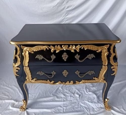 Louis Antiquité Meuble de style baroque Rococo - Couleur : noir avec or - Largeur : 93 cm