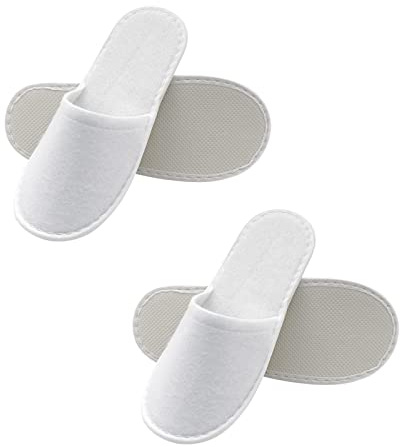 Chaussons Jetables - Pantoufles Hotel, Invités en Tissu Non Tissé, Confortable et Respirant pour Hôtels, Spa, Maison, Voyage, Unisexe, Taille Universelle, 2 Paires (Blanc)