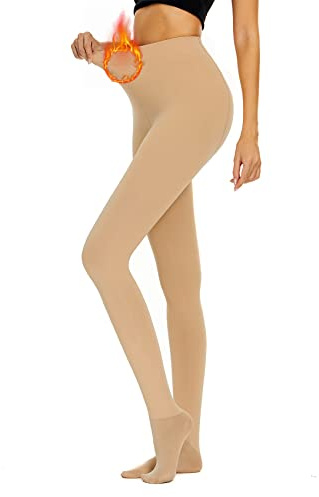 Durio Collants thermiques Femme Épais Bas en Peluche Collants Doublés Femme Legging Thermique Femme Panty Polaire Collants Femme Hiver Couleur Chair 2XL, Couleur chair 2, XL