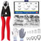 Glarks 117Pcs 8 Heavy Duty Wire Rope Cable Cutter and Aluminum Crimping Loop Sleeves and Wire Rope Thimble Assortment Kit with a Pair of Gloves for Deck Stair Railing Fencing