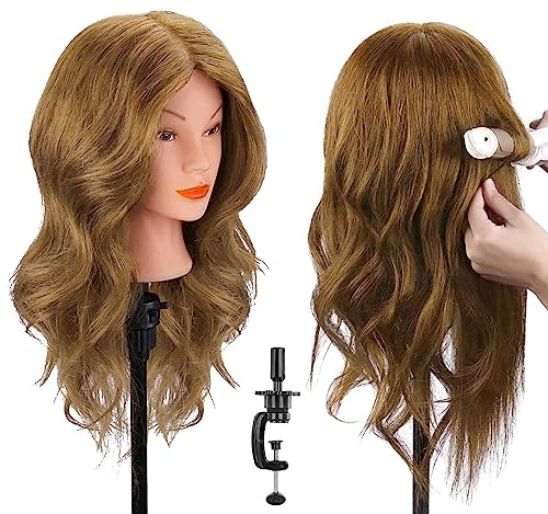 TopDirect 100 % äkta hår skyltdocka huvud frisör träning, ljusbrun | 45 cm (18 tum) äkta mänskligt hår träning frisör huvud kosmetologi styling skyltdocka huvud för rätning, lockning, permin