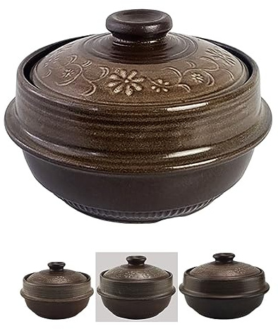 BALWOO Korean Pot Mud Earthenware Ttukbaegi, Natural Mud Glaze Ceramic Clay Cooking Pot Casserole, Heat Resistant Ceramic Earthen Pot, Zero-Crack Stone Bowl Stockpot Soup Cookware, Pottery Bowl