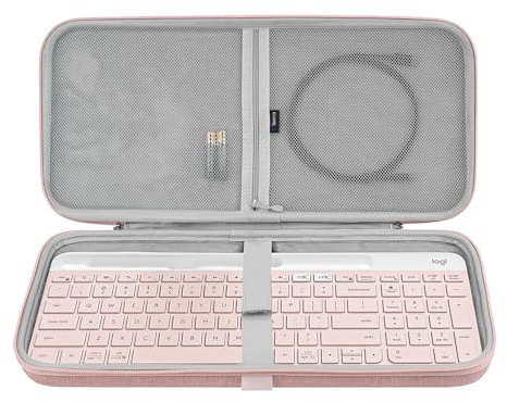 Geekria Keyboard Carrying Case, Compatible with Logitech MK470 Slim / K585 / K580 Keyboard and Mouse Combo, Hard Shell Protective Travel Bag (Pink)