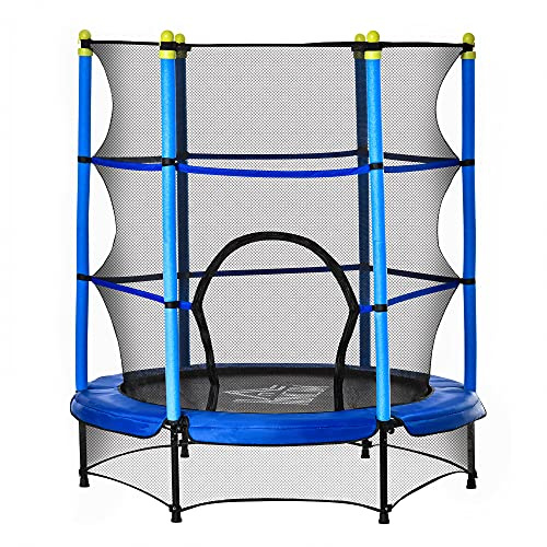 HOMCOM 55 Kids Trampoline with Enclosure Net and Bottom Net 4.6FT Blue