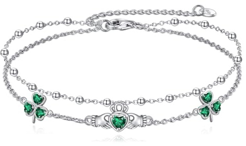 VONALA Bracciale Claddagh da Donna in Argento Sterling 925 con Nodo Celtico, Braccialetto a Cavigliera Irlandese con Trifoglio, Gioiello Regalo per Donne, Adolescenti e Ragazze