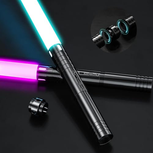 Laserschwert Kinder, USB-C Lade Lichtschwert Kinder, RGB 15 Farben 2 in 1 Lichtschwert, Duell Lightsaber mit 4 Modi, Metallgriff Lichtschwerter, Laser Schwert Kinder und Erwachsene Licht schwerter 2PC