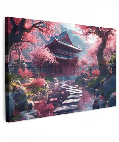 MuchoWow© Impression sur Toile Photo Peinture 60x40 cm Tableau Decoration Murale Chambre Salon Maison Deco Cuisine Jardin japonais - Fleurs de cerisier - Sakura - Japon
