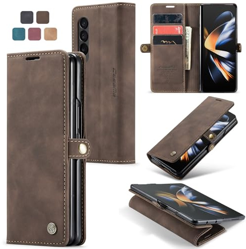Cracedily for Samsung Galaxy Z Fold 4 Case, Wallet Case Flip Leather with Card Holder Magnetic Closure Shockproof Kickstand Protective Phone Cases Cover for Samsung Galaxy Z Fold4,Coffee