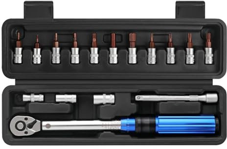 Mulcort Jeu de 16 clés dynamométriques à cliquet 1/4 pour VTT avec six pans creux et tige d'extension, kit d'outils de réparation de précision de 2 à 24 Nm