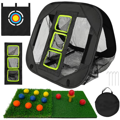CATCHLUCK Golf Nets for Garden Golf Chipping Net 5 Modes Pop Up Practice Net Indoor Outdoor Training Equipment with Hitting Mat and 12 Foam Balls (Target Cloth)