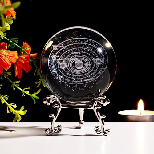 Sahoottie 60mm 3D Solar System Crystal Ball Paperweight Astronomy Gifts Space Gifts for Women Solar System Ornament Office Decoration