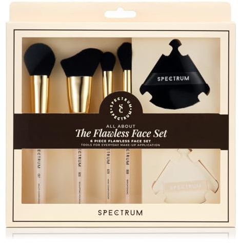 Spectrum 6 Piece Flawless Face Makeup Brush & Puff Set | Professional Brushes for Foundation, Contouring, Concealer & Highlighting | Vegan & Cruelty-Free