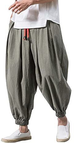 Pantalones de Algodón y Lino para Hombre Pantalon Harem Sueltos Casuales Deportivos para Hombre Pantalones Casuales para Correr Pantalones Rectos de Primavera y Verano