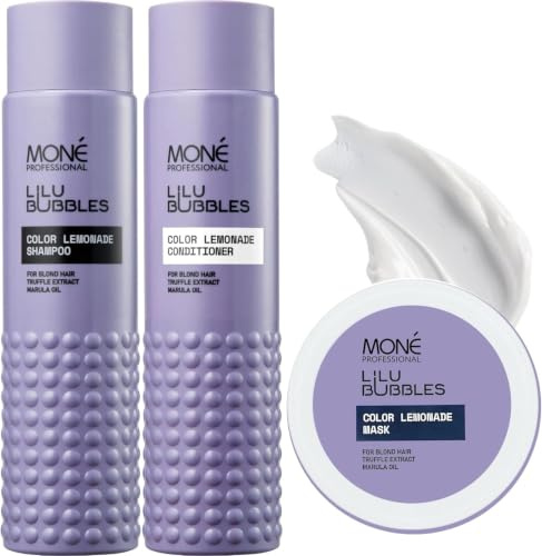 MONÉ Professional Blonde Shampoo, Conditioner & Mask Set, Not Purple | Blonde, bleached, grey and light hair. Swap the conditioner for the mask 1-2x a week. No violet pigment, no toning.