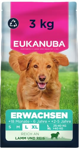 Eukanuba Hundefutter Trocken mit Lamm und Reis für große Rassen - Premium Trockenfutter für ausgewachsene Hunde, 3 kg