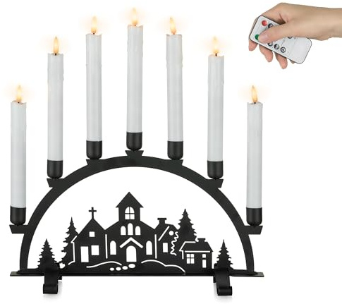 Romadedi Schwibbogen Weihnachten Metall Modern: Mini LED Schwippbogen Schwarz mit Batterie und Timer - Weihnachtsdorf Motiv für Innen Weihnachtsdeko Fensterbank Winter