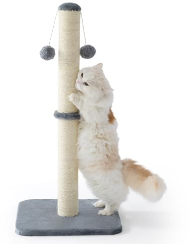 Lesure Cat Scratching Post for Indoor Cats 86cm | Tall Sisal Scratch Post with Hanging Toy Ball, Large Scratching Posts for Indoor Cats Kittens with Stable Base, Grey