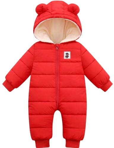 Ohrwurm Infant Toddler's Down Jacket Hooded Romper Baby Cute Zipper Long Sleeve Snowsuit Winter Jumpsuit for Baby Boys Girls 0-6 Months Red