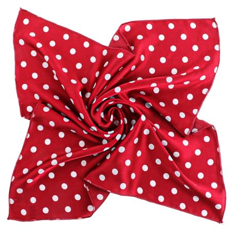 HekouJiub Pañuelo Vintage para Mujer con Lunares Rojos, Pañuelo de Seda Cuadrado, Pañuelo de Bolsillo, Bandana de Chiffón, Pañuelo de Satén para Mujeres y Niñas 50×50 cm (Rojo)