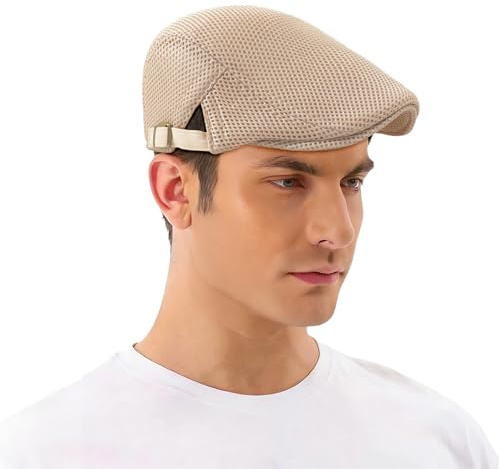 Boinas Hombre, Boinas de Verano, Gorras de Hombre Verano, Sombreros para Adultos, Gorra Plana Ajustable, Malla Transpirable, Flat Cap, para Vacaciones, Viajes y Playa, 55-60cm