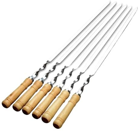 Spiedini for barbecue da 55 cm Manico lungo Shish Kebab Grill for Bastoncini Forchetta in legno Acciaio inossidabile for esterni(A 6pcs-55CM)