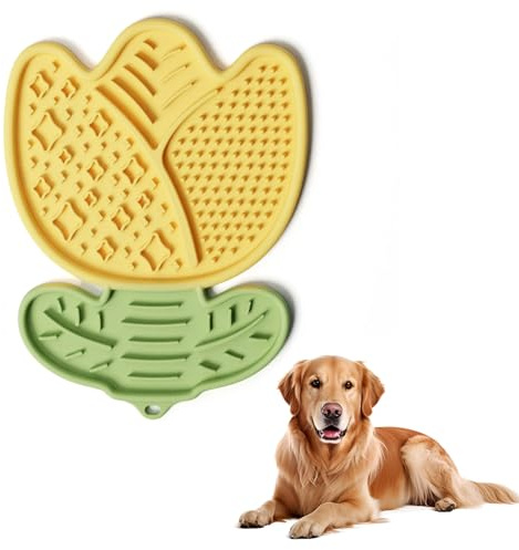Tapis de Léchage Chien, Tapis de Léchage en Silicone pour Chien, Tapis de Lèche Chien, Bol Tulip Slow Food, pour Chien à Alimentation Lente, Jouets pour Chiens pour Les Occuper(Tulipe)