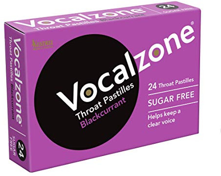 Vocalzone Throat Pastilles Blackcurrant Sugar Free 24 - for Sore Throats and Hoarseness When Overusing Your Voice. Produced and Sold in The United Kingdom Since 1912.