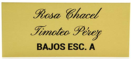 Placas Buzón de Aluminio Dorado y Grabado Negro. Cinta autoadhesiva. Grosor 0,5mm y tamaño máximo 100x40mm.