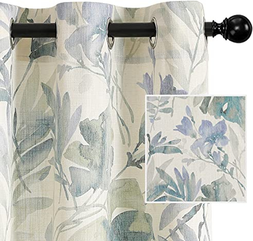 MYSKY HOME Sage Green Curtains 84 Inch Length Light Filtering Privacy Protect Drapes for Living Room Bedroom Flower Printing Window Treatment Grommet 2 Panels,Sage and Natural
