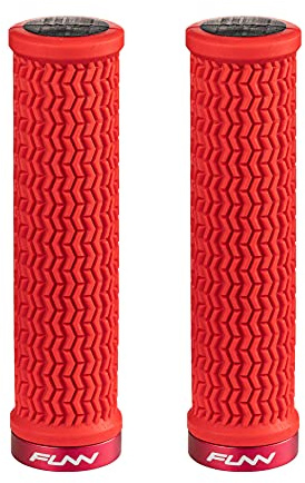 Funn Holeshot Mountain Bike Grips with Single Lock On Clamp, Lightweight and Ergonomic Bike Handle Grips with 22 mm Inner Diameter, Hardened End Bicycle Handlebar Grips for MTB/BMX (Red)