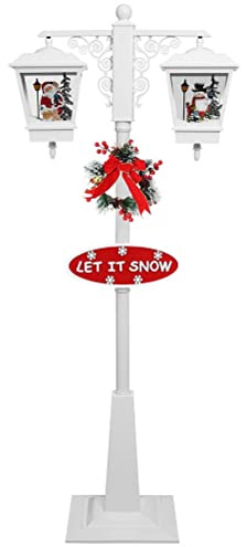 Bakaji Lampione di Natale Luminoso 2 Lanterne con 38 Luci 2 Scene Natalizie Neve in Movimento e 25 Musiche Natalizie con Decorazione Ghirlanda e Scritta Altezza 188 cm (Bianco)