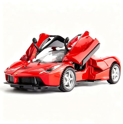 TGRCM-CZ 1:32 LaFe Model Pull Back Toy Car Red with Sound and Light for Kids, Zinc Alloy Body Red