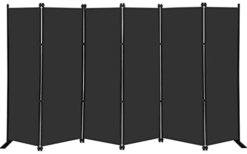 MAYOLIAH 6 Panel Folding Privacy Screen 9ft Wide, 6ft Tall Partition Room Divider Portable Office Walls Dividers, Black