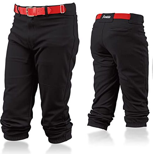 Franklin Sports Youth Baseball + Softball Pants - Knee High Black Baseball Pants for Kids - Boys + Girls Knicker Style Baseball + Softball Pants with Belt Loop - Black - Youth Small
