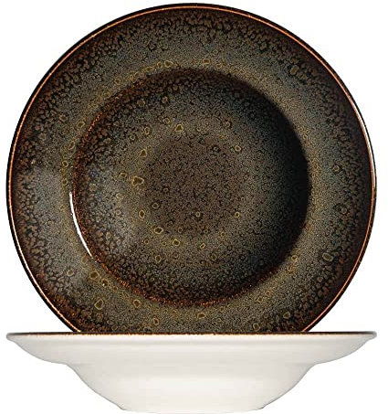 Bonna 6x Suppenteller Pastateller Speiseteller Essteller Salatteller Geschirr Teller tief 27cm 45cl Braun Porzellan rund Ore Tierra Gourmet Kantenschutz