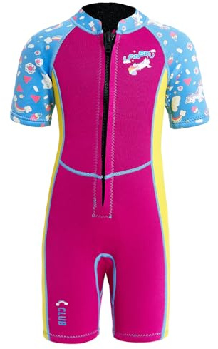 Lansru Muta per Bambini in Neoprene - 2,5 mm Muta Corta in Neoprene, Neoprene SCR Aggiornato, Materiale Più Sicuro, Protezione UV, Chiusura Frontale a Cerniera per Lezioni di Nuoto, Mantiene il Calore