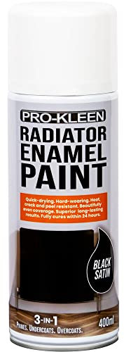Pro-Kleen Radiator Enamel Spray Paint Black Satin 400ml - Heat Resistant up to 100ºC - For Radiators, Hot Pipes, Water Tanks & More - Fast Drying & No Primer Needed