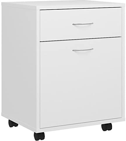 vidaXL Rollschrank mit 1 Tür 1 Schublade Rollcontainer Büroschrank Aktenschrank Bürocontainer Schrank Büro Weiß 45x38x54cm Holzwerkstoff