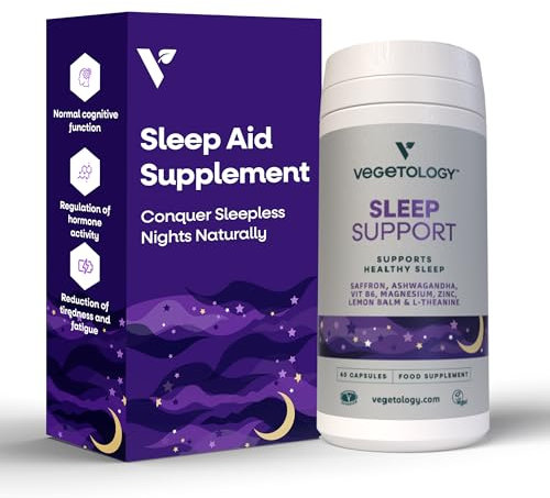 Vegetology Ashwagandha, Natural Sleep Aid for Adults, with Saffron, Magnesium and Lemon Balm, Scientifically Formulated for Deep Rest, Vegan, Made in UK, Sustainably Sourced