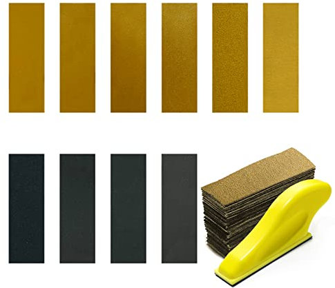 100PCS Sandpaper with Micro Detail Sander, 90X 30mm Mini Sander Kit for Craft, Wood and Small Space Polish Sanding Works P60/120/240/400/600/800/1000/1200/1500/2000