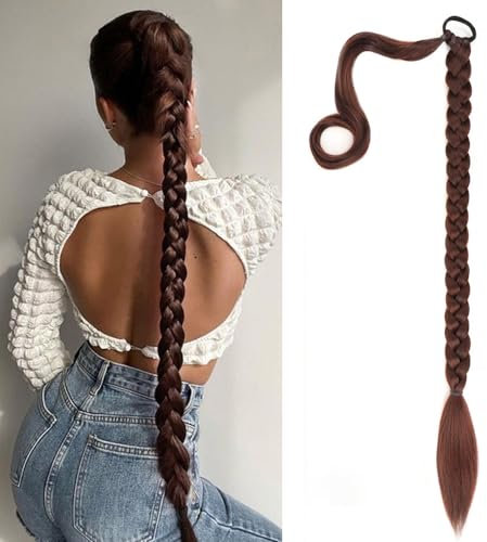 RPAEOY Queue de Cheval Extension Longue Ponytail Cheveux Synthétique Postiche DIY Naturel Droit Lisse A Clip Tresses Cheveux Postiche Queue de Cheval Pour Femme brun foncé