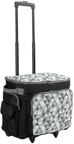 SEMPLIX Nähmaschinentrolley 50x43x32cm für alle gängigen Haushaltsnähmaschinen, Nähmaschinenkoffer für komfortablen Transport und sichere Aufbewahrung (Stein/Grau)