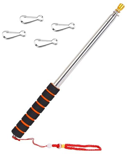20 cm (8,2 fot) teleskopisk flaggstång bärbar handhållen flaggstång med klämmor rostfritt stål utdragbar flaggstång med halkfritt grepp för reseguide undervisning festivalparad (orange)