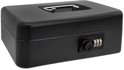 Idena 50118 Cash Box with 3-Digit Combination Lock Approx. 25 x 18 x 9 cm Black Steel with Hard Money Insert
