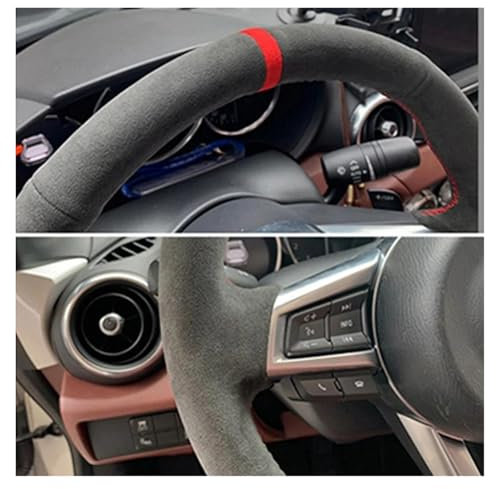 Funda Volante Automóvil Funda Trenzada Volante Coche para Mazda para MX-5 para MX5 2016-2019 2020, Accesorios para Coche cosidos a Mano, Piel Gamuza Antideslizante Cubierta Volante(Red Thread)