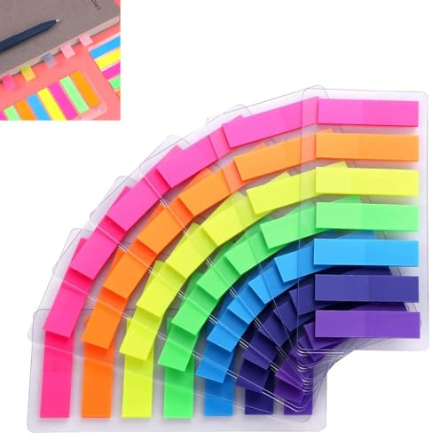 1000 Pcs Colored Sticky Notes Flags 7 Color Index Tabs Index Flag Bright Colors Fluorescent Sticky Page Markers Page Makers, Mini File Tabs Flags Colored Writable Arrow Index Tabs for Bookmarks